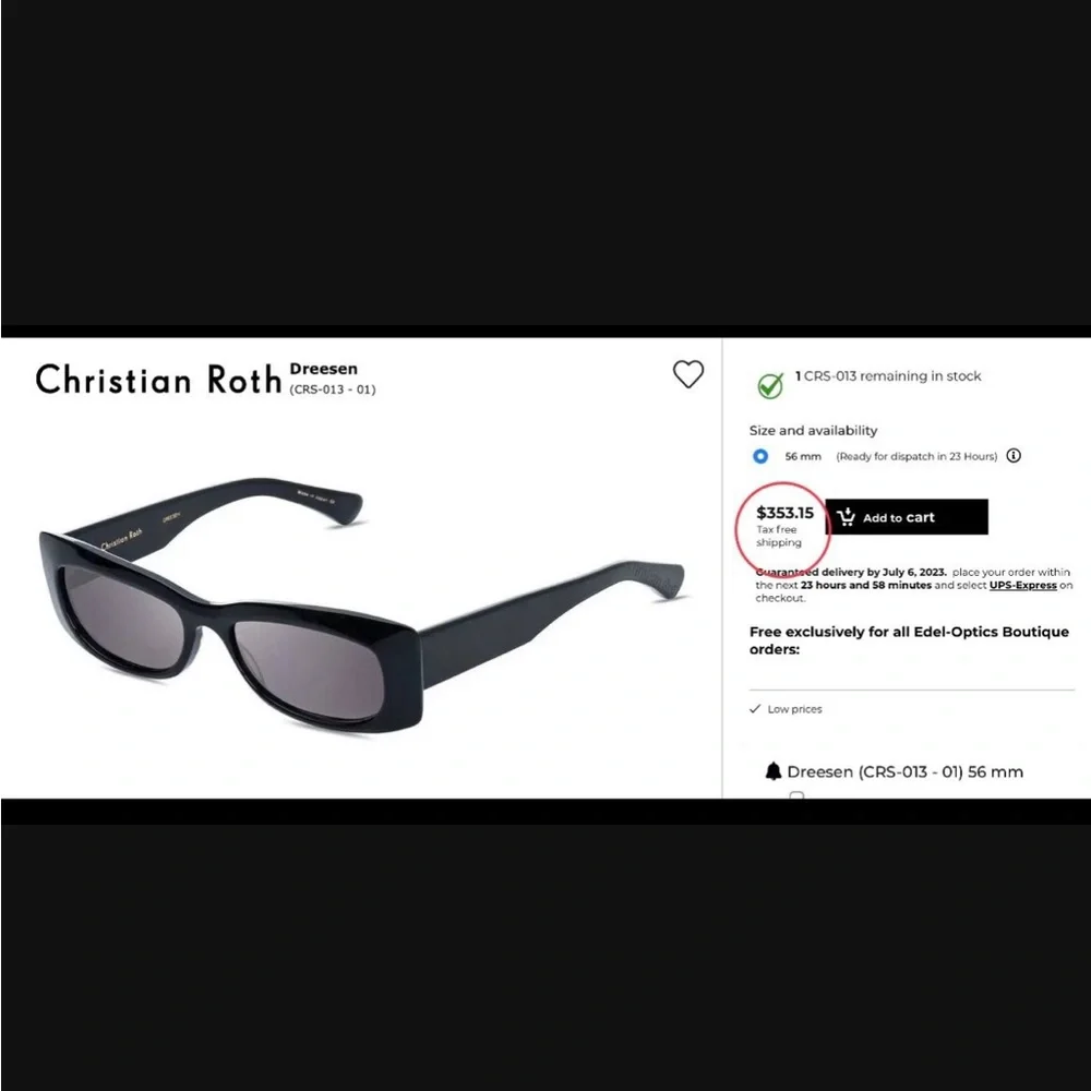 Brand New Christian Roth Women’s Sunglasses Model Number CRS013-56-01 - Picture 1 of 4